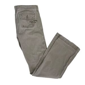 Hollister Y2K Flare Khaki Tan Utility Cargo Pants Low Rise VTG SZ 5 Embroidered